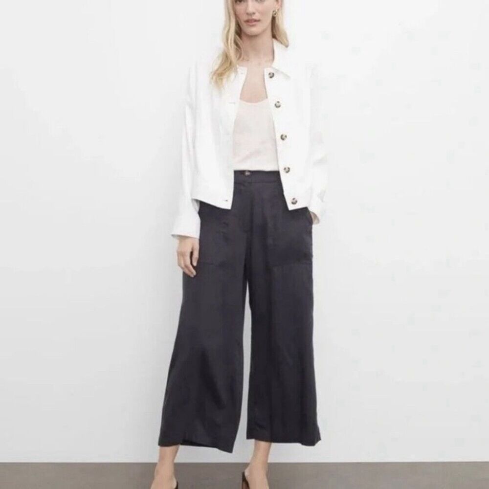 Club Monaco Lightweight Culotte Pants (Sz 6) Black Semi Sheer Cupro Linen Blend